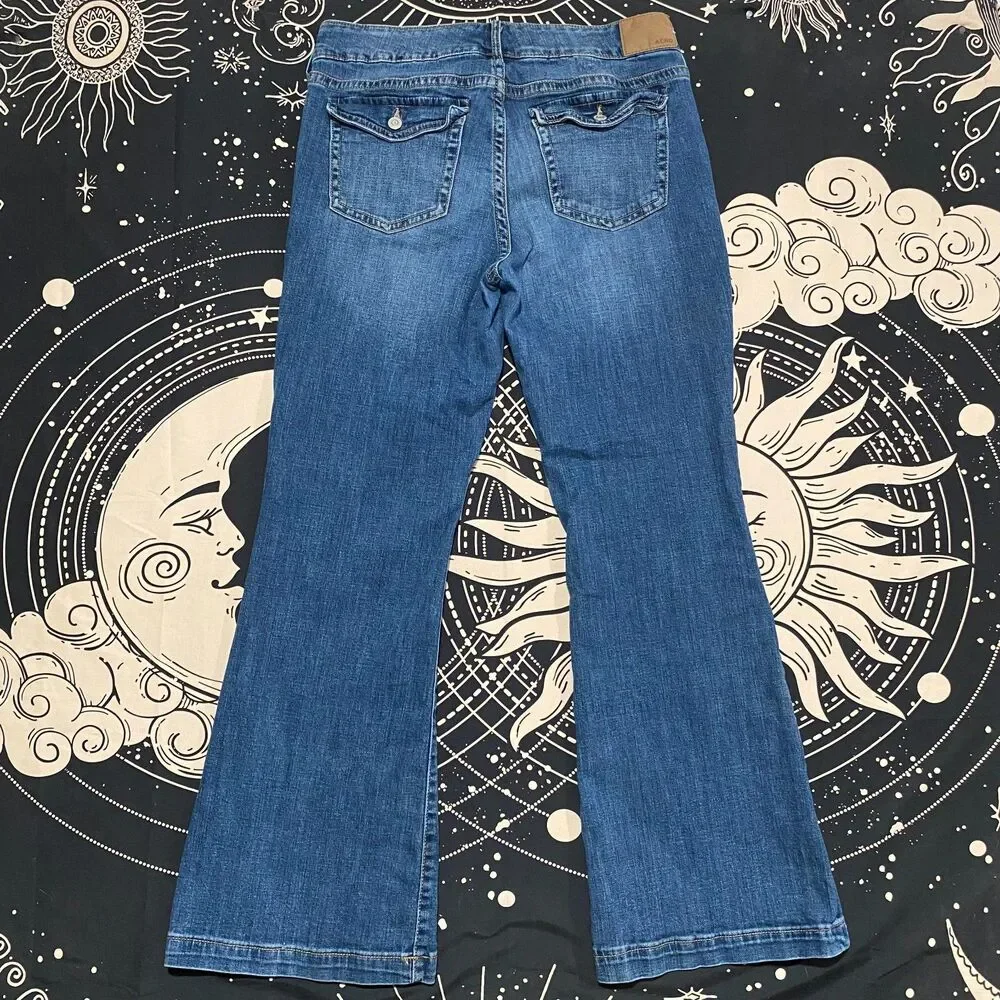 Aeropostale Flared Jeans Womens 14 Blue Cotton Denim Faded Whiskered Stretch
